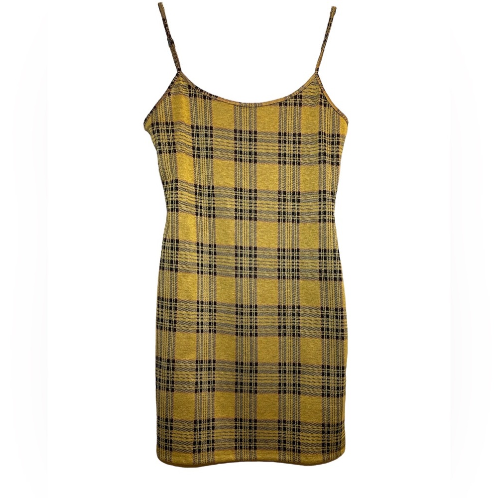 Yellow Plaid Overall Dress